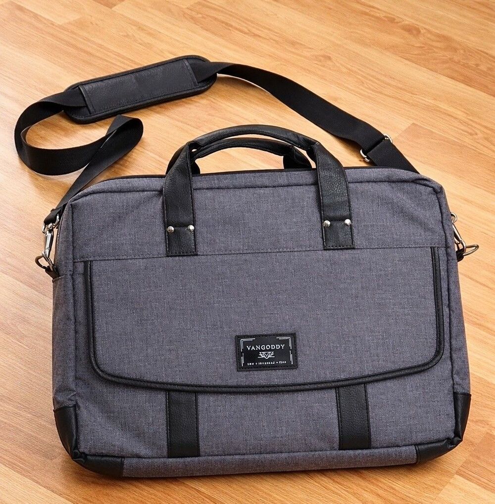 VANGODDY 14" Laptop Messenger Bag Gray Black Shoulder Briefcase Travel Work
